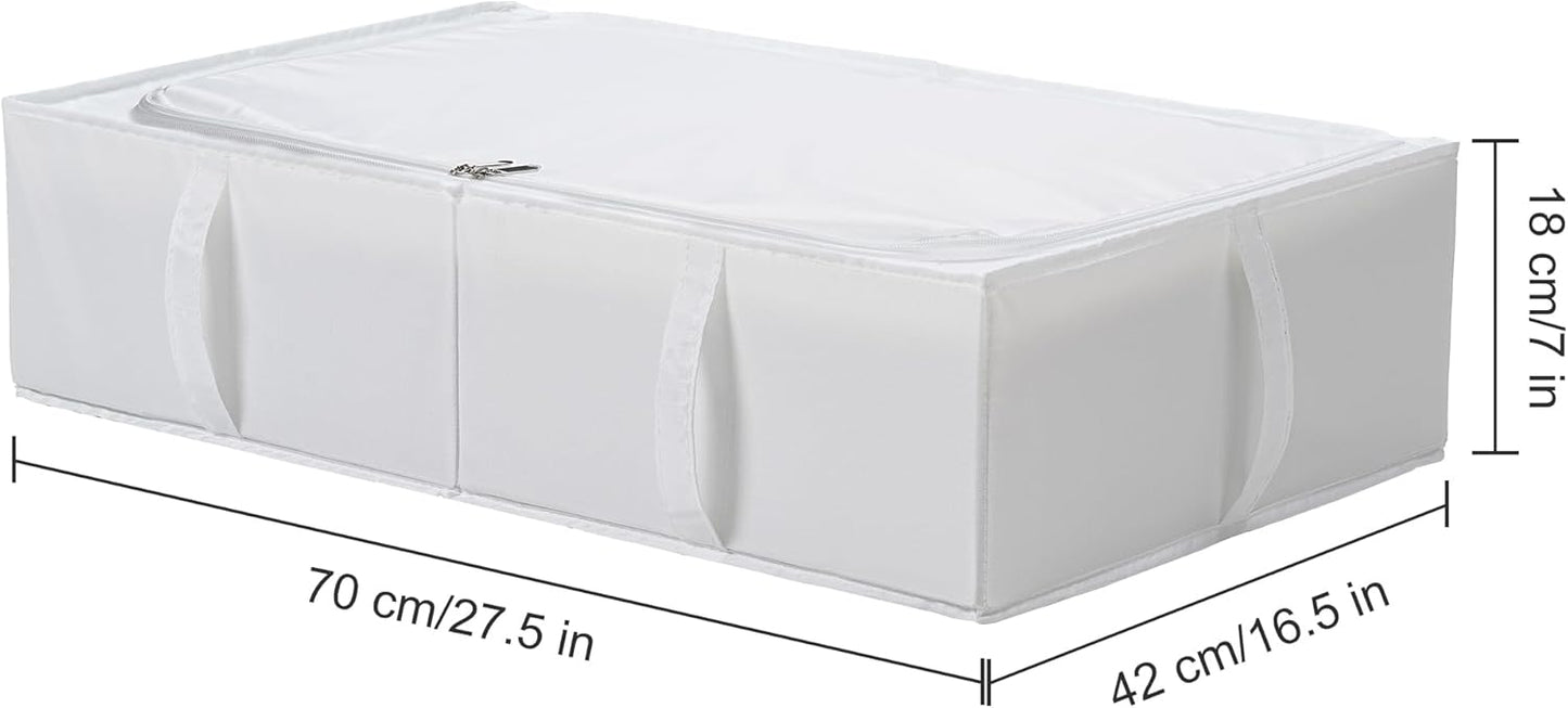 TYEERS Under Bed Storage Containers, Durable Fabric, Washable, Collapsible, Under Bed Storage Bins for Clothes, Blankets, Sheets, Shoes, 27.5x16.5x7 Inches, 1-Pack, White