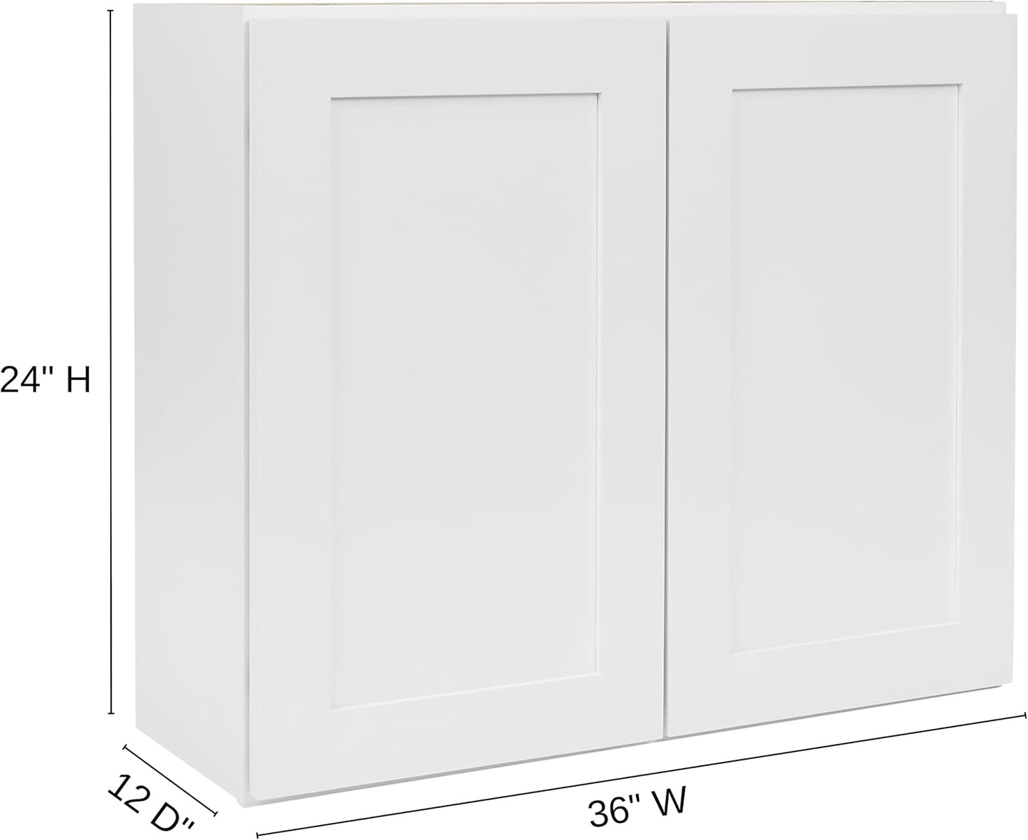 White Shaker Wall Cabinet - Ready to Assemble, Perfect for Kitchen, Laundry, and Bathroom Storage - 36”W x 24”H x 12”D