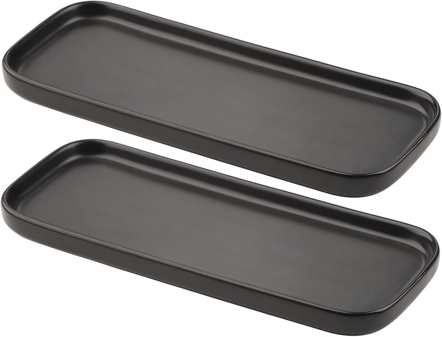 VanEnjoy Set of 2 Ceramic Tray for Kitchen Counter, Black Vanity Tray for Bathroom Counter, Long Narrow Tray for Soap Bottles