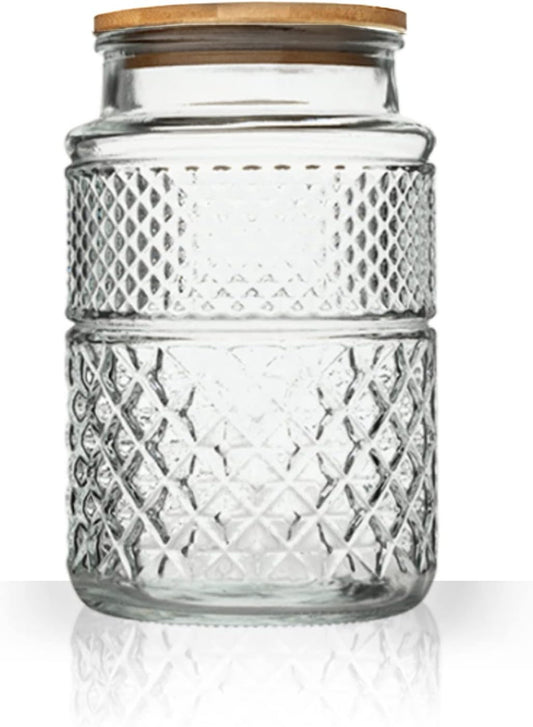 Large Glass Storage Jar, 60 FL OZ Glass Food Storage Containers with Bamboo Lid, Kitchen Containers Cereal Canisters Decorative Jar for Candy Snack Cookies Coffee Tea Nuts Airtight Jars