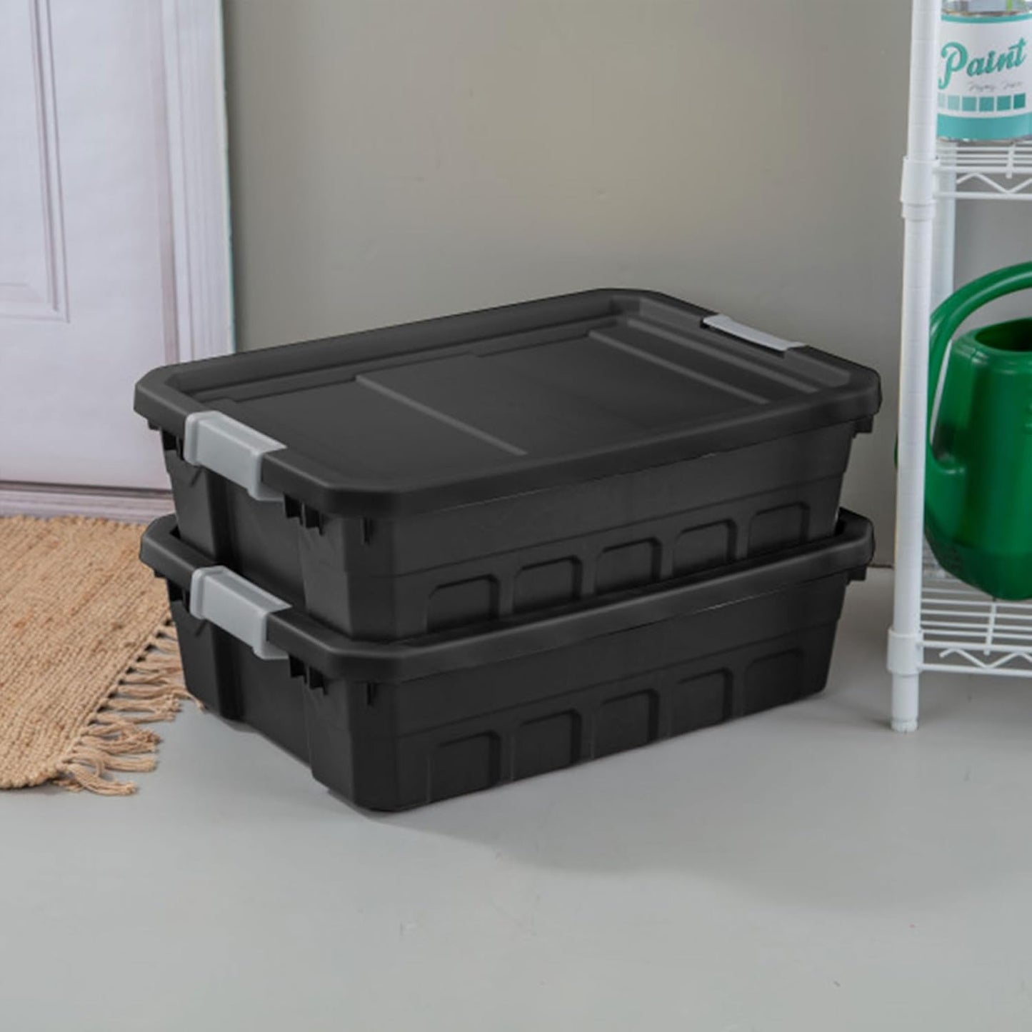 Sterilite 12-Pack Plastic Storage Bins with Lids, Stackable Containers, 10 Gallon, Black