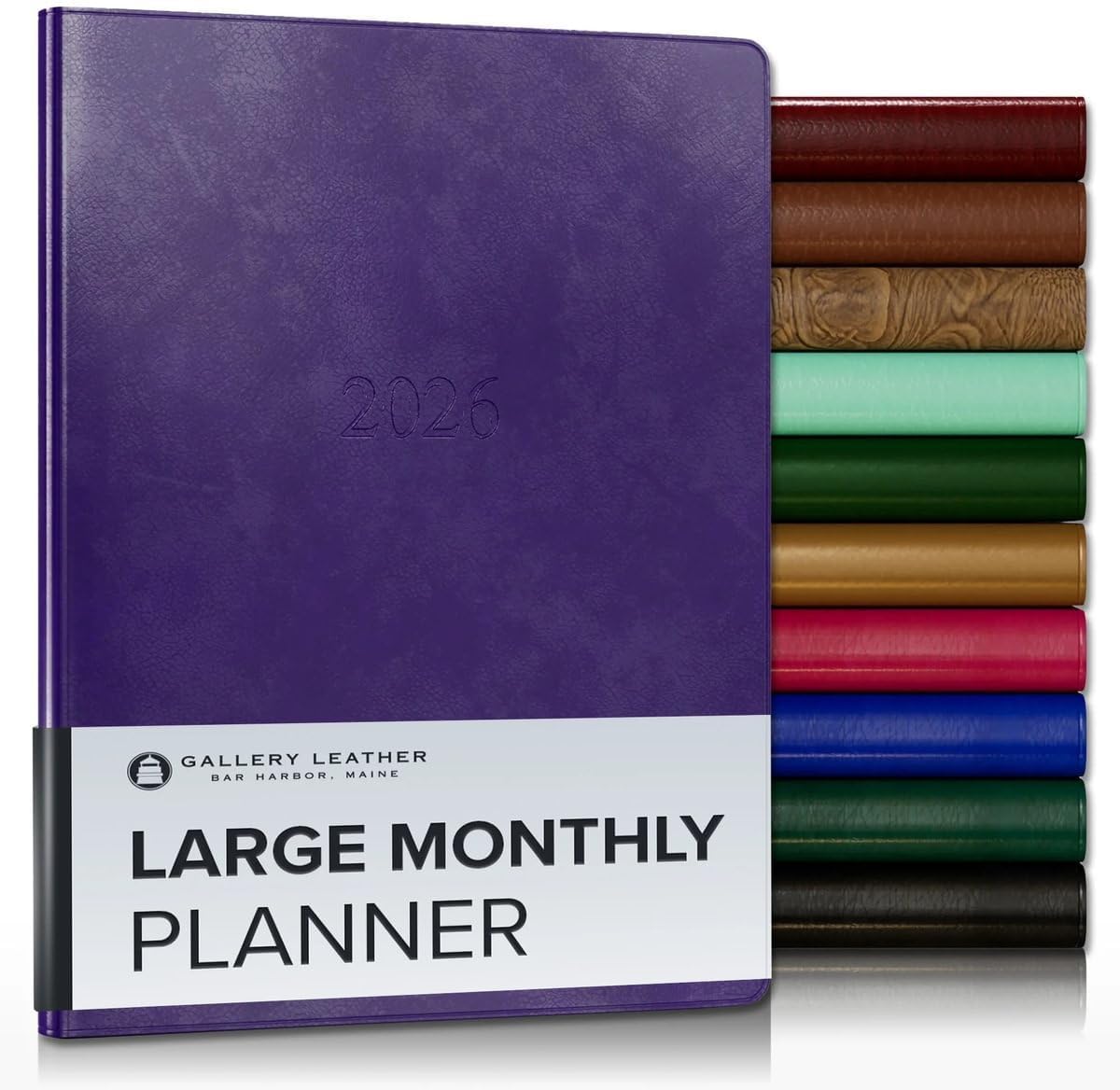 Gallery Leather Large Monthly Planner 2025-2026, Elegantly Bound Calendar Planner and Notebook with Stylish Gold-Gilded Page Edges, 18 Months - Acadia Plum - 9.75x7.5"