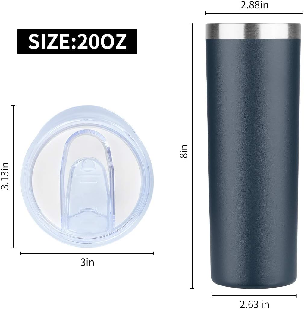HASLE OUTFITTERS 20 oz Skinny Tumblers Bulk Set, Stainless Steel Insulated Slim Tumblers with Lids, Reusable Double Wall Travel Coffee Mugs, Durable Powder Coated Travel Water Cups(Navy, 8)