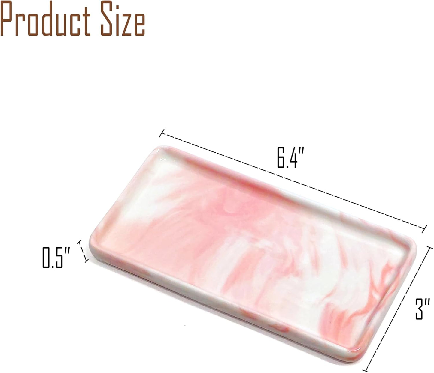 6.4" Porcelain Small Bathroom Tray, Ceramic Countertop and Vanity Tray for Cosmetics, Perfume, Jewelry, Candle - Kitchen Soap Tray for Kitchen Counter (Pink)
