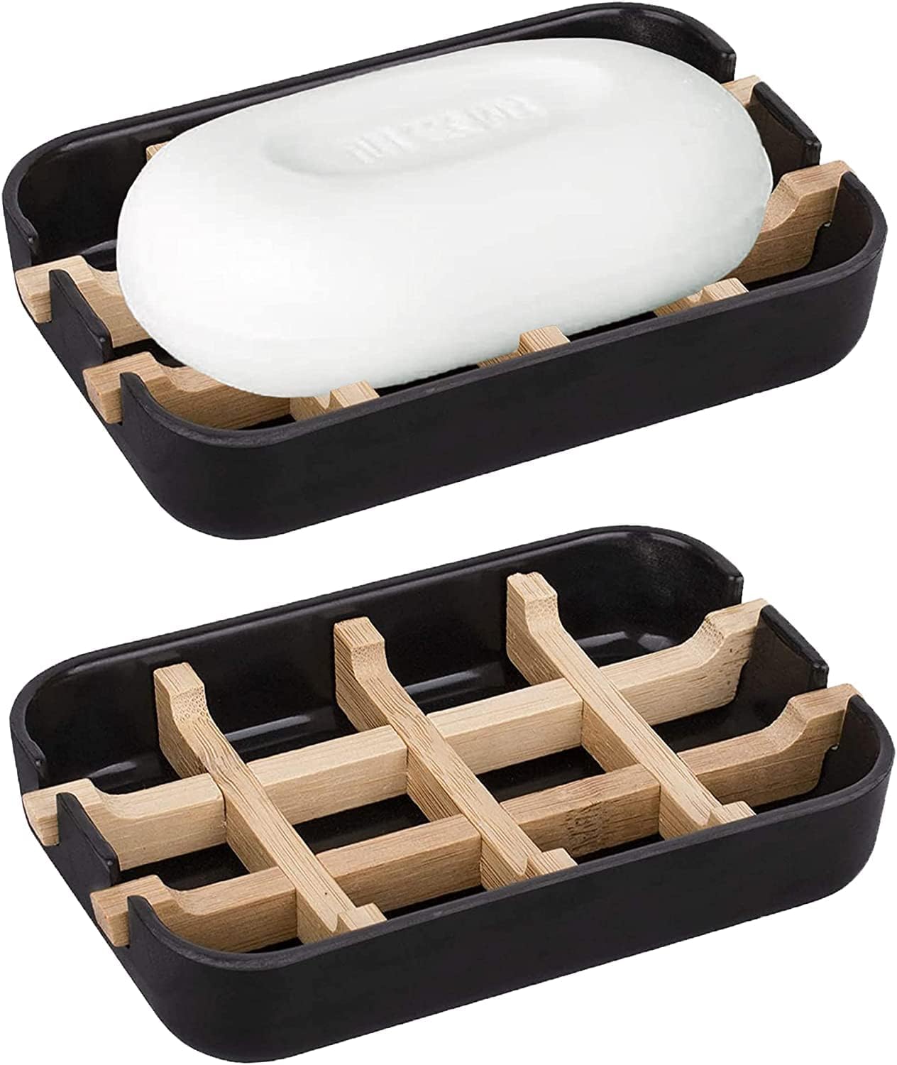 Aoheuo Modern Bamboo Fiber soap Holder and soap Dish Combination (Removable), Black, 5.12 Long by 3 Wide, 0.98 inches high, Used in Kitchens, bathrooms, and bar Sinks
