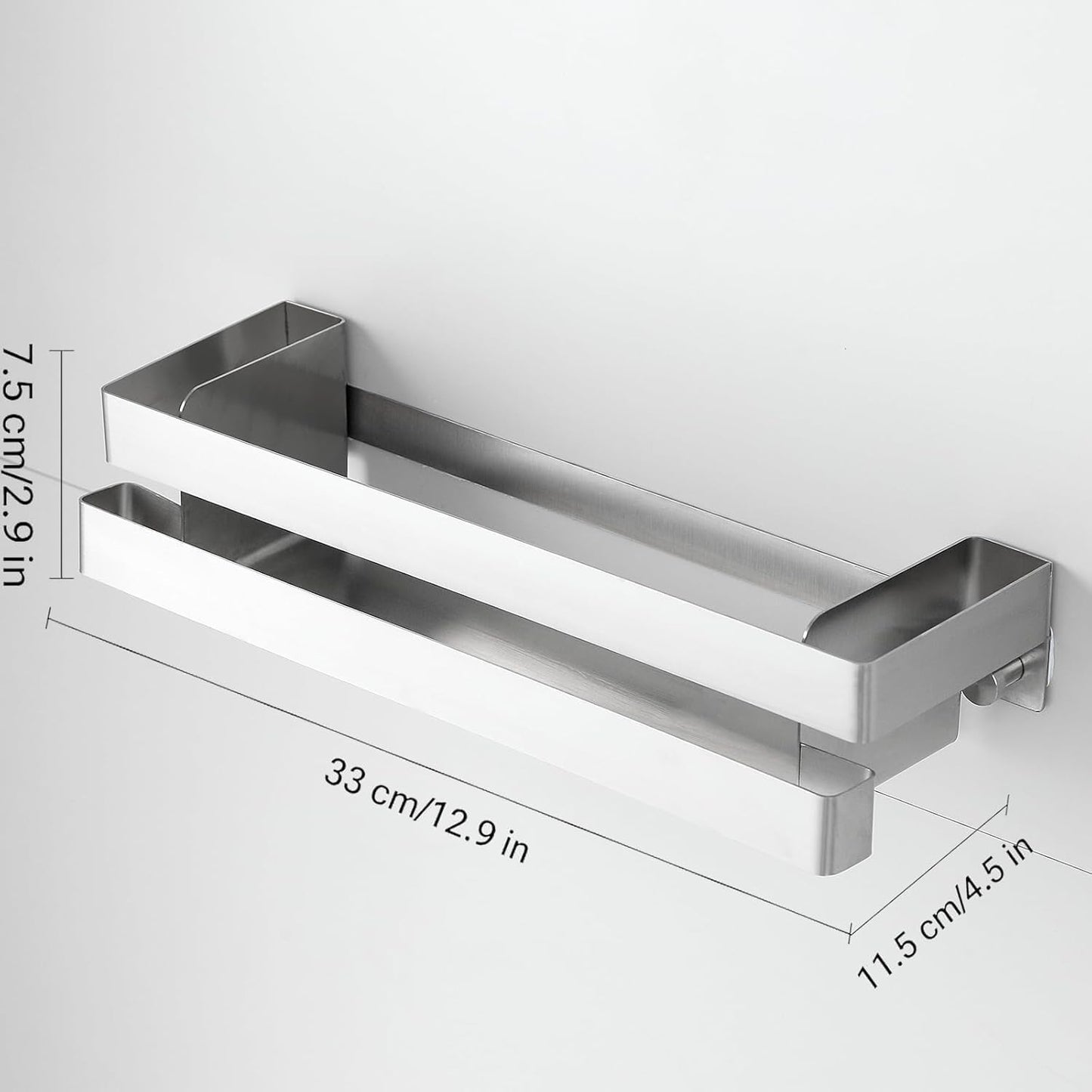 No Drilling Shower Caddy Rustproof Bathroom Organizers and Storage Large丨Wall-Mounted Shelves丨Stainless Steel Shower Rack for Bathroom Decor & Storage - Silver