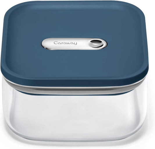 Caraway 1qt Glass Airtight Food Storage Container with Lid – Non-Toxic, BPA-Free Kitchen Storage Container – Stackable, Space-Saving Airtight Container for Dry Goods and More - Navy