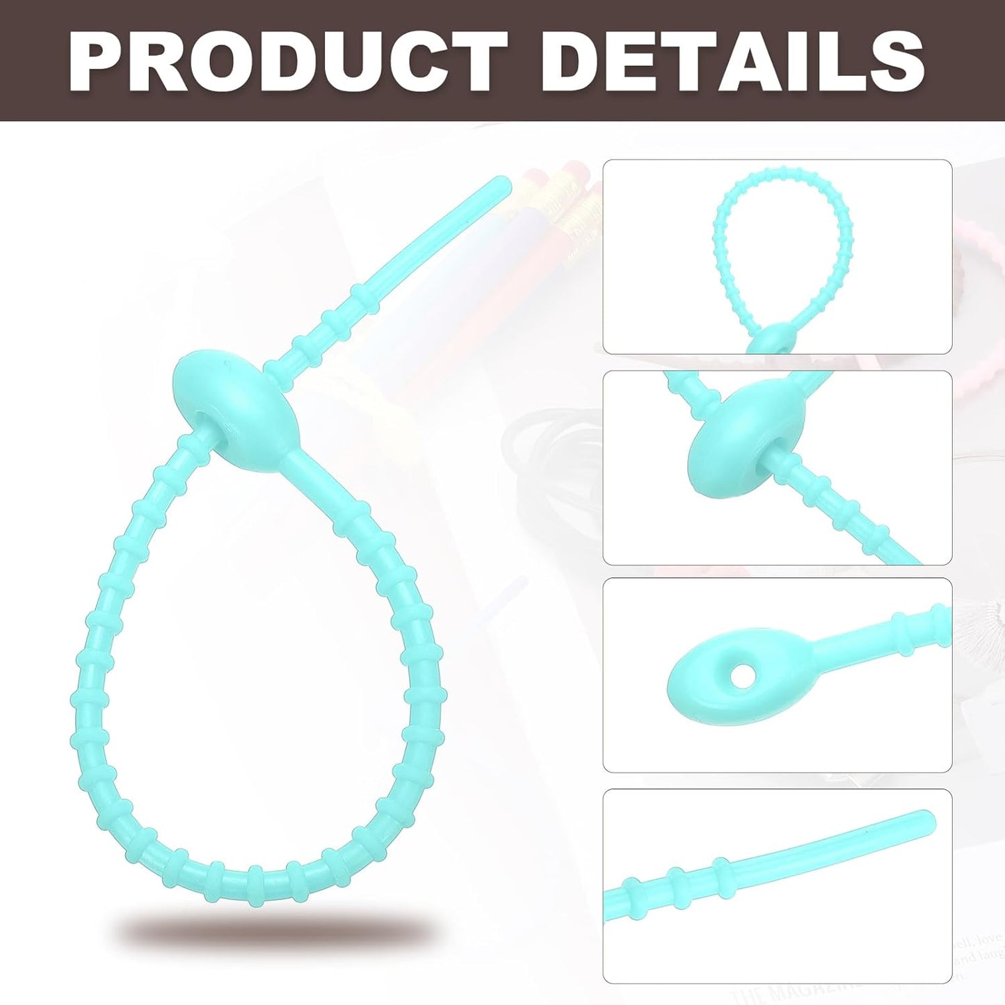 PATIKIL 8 Inch Silicone Cable Ties, 20pcs Rubber Reusable Twist Zip Ties Organizer for Home Office Kitchen Food bags Wires Adjustable Bag Clip, Water Blue