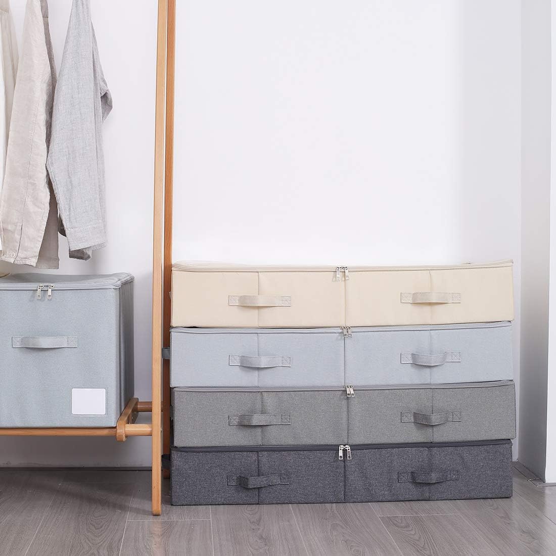 iwill CREATE PRO 31.5"(85cm) Length Spacious Visible Lidded Under Bed Storage Bins for Shoes, Blankets, Toys Organization Containers, Wedding Dress Storage Box, Beige