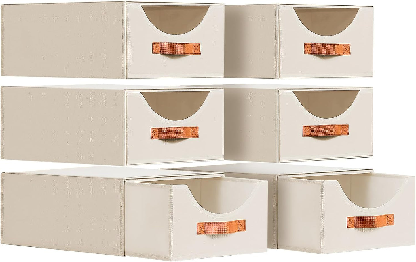 Large Closet Organizers and Storage - Stackable Storage Bins with Drawer, Fabric Containers for Organizing, Collapsible Organizer Bins for Bedroom, 6 Pack, Beige