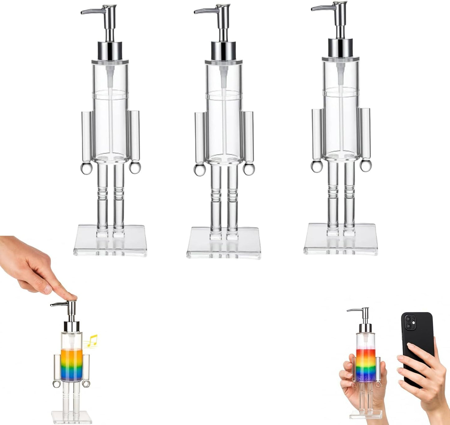 Nutcracker Soap Dispenser, 11.8" Acrylic Clear Nutcracker Soap Dispenser – Refillable Hand Pump Bottle for Bathroom, Kitchen & Countertop Decor, Perfect for Christmas Holiday (3pc)