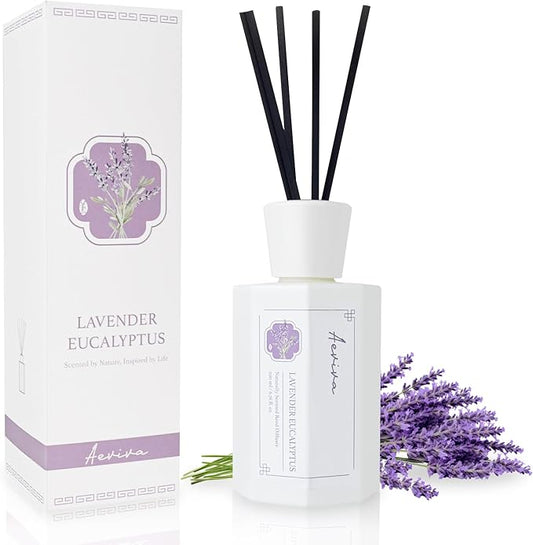 Reed Diffuser Set, 6.7 oz Lavender Eucalyptus Scented Reed Diffusers for Home with Sticks, Home Fragrance Oil Scent Diffuser for Bathroom, Decor & Gift