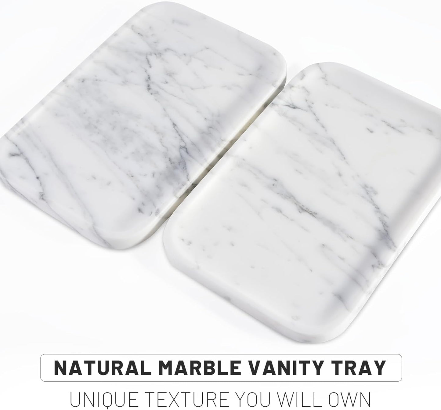 Arabescato Marble Vanity Tray - Decorative Organizer for Bathroom Countertop, Dresser, Kitchen Sink