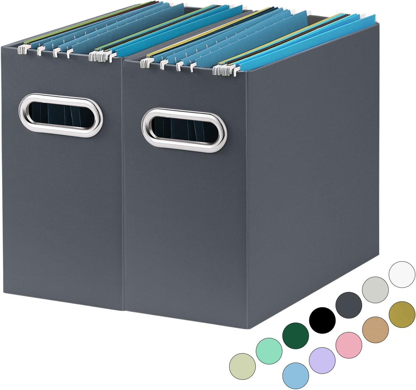 Oterri Cardboard File Organizer Box for Hanging File Folders Letter Size,File Box for Computer Desk,File Cabinet,Working Home,Office,Classroom (Dark Grey, Letter Size - 2 Packs)