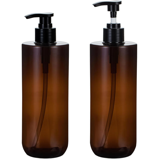 Yebeauty Shampoo Conditioner Body Wash Dispenser, 2 Pack 17oz Empty Bottle with Pump Clear-Amber Hand Soap Container Resuable Bathroom Countertop Soap Dispensers for Hand Dish Soap Kitchen Accessories