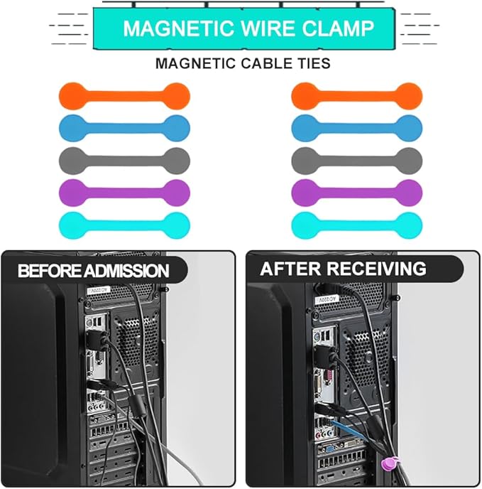 Kanemc Magnetic Cable Ties 10-Pack 5 Colors, Silicone Cord Twist Ties Magnet Strap For Charging Wire Organizer, Earphone Cords Wrap, Fridge Magnets, Storage Or Travel