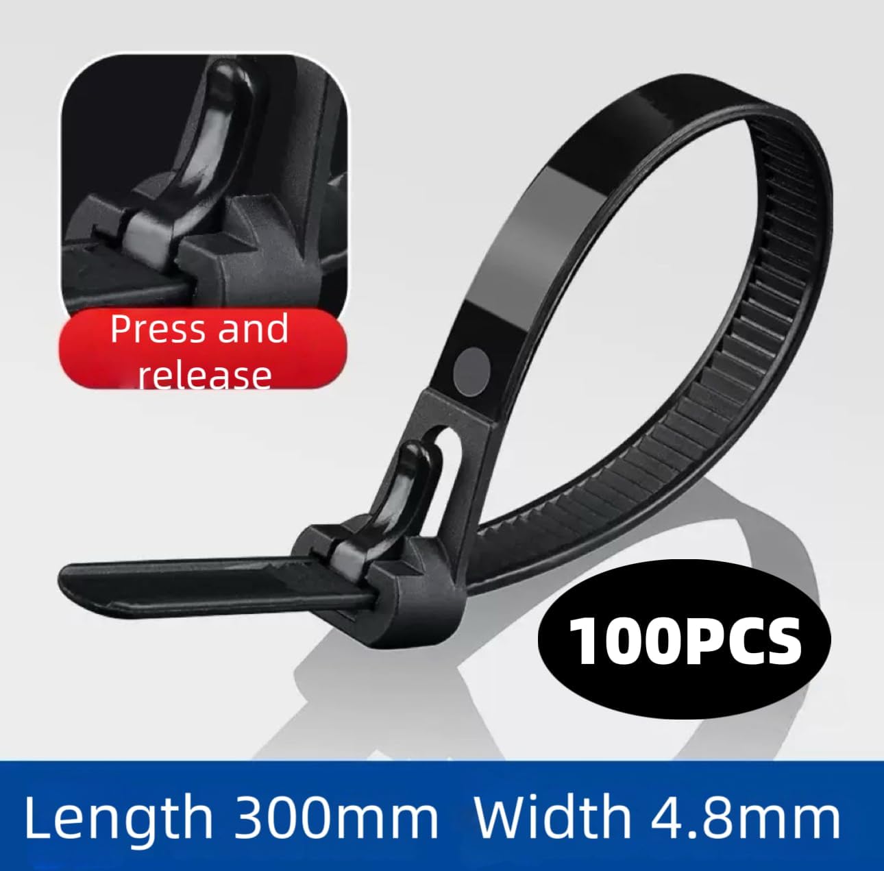 12 Inch 100 PCS Black Releasable Cable Zipper Cable Ties,Adjustable Reusable 50 Lbs Tensile Strength Nylon Cable Ties，Suitable for multi-purpose plastic cable ties in homes, offices and workshops