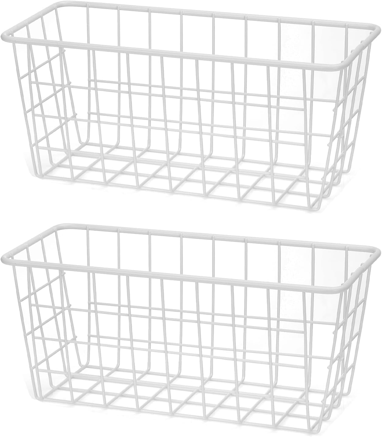 2 Set LeleCAT Hanging Wall Basket Organizer Over the Cabinet Door Adhesive Wire Baskets for Organizing Kitchen Food Pantry Bathroom Shelf Storage No Drilling Wall Mounted,White