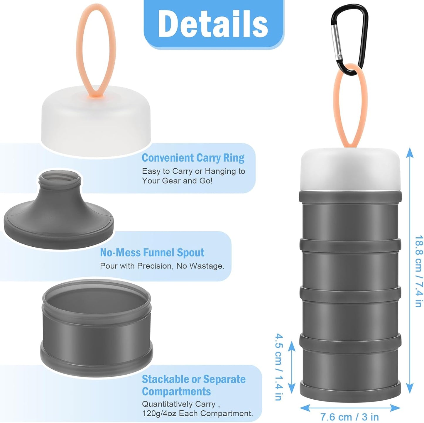 Accmor 2 Pcs Protein Powder Container to Go with Funnels Stand, 4 Compartments Stackable Protein Powder Dispenser for Workout, Fitness, Travel