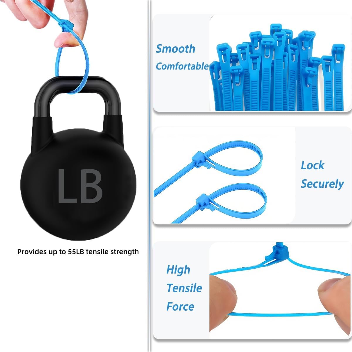 100 PCS 8 Inch Self-Locking Reusable Cable Ties Blue – Adjustable Nylon Zip Ties, 55 LBS Strength for Home, Office, Wires & Cord Organization (Indoor/Outdoor)