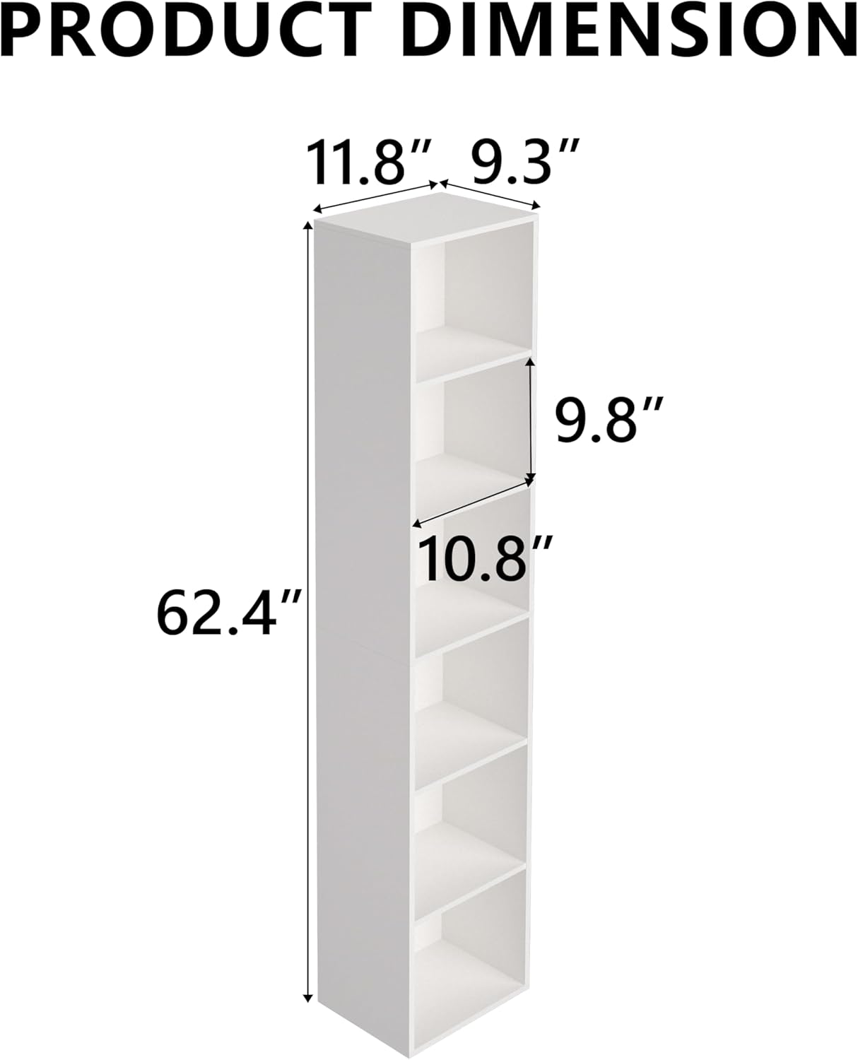 Wooden 6 Cube Storage Organizer, 6 Tier Storage Cubes Storage Display Cubby, 62 Inch Tall Versatile Shelf and Cubby Organizer for Any Space (White, 6 Cube-W(11.8inch)