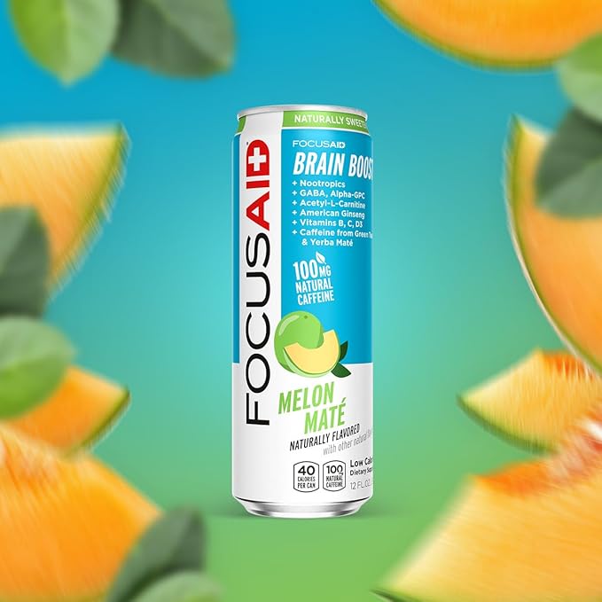 FOCUSAID Energy Blend, Nootropics Drink for Brain Fuel, Alpha-GPC, GABA, B-Complex, Yerba Mate, Green Tea, 100% Clean,100mg Natural Caffeine, 12 Fl Oz (Pack of 24)