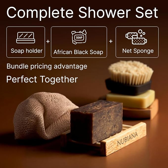 Nubiana Bamboo Soap Dish for Shower - Set of 2 Natural Wood Soap Holder with Drainage - Bar Soap Saver Tray for Bathroom Counter - Eco-Friendly Soap Dishes - 2 Pack