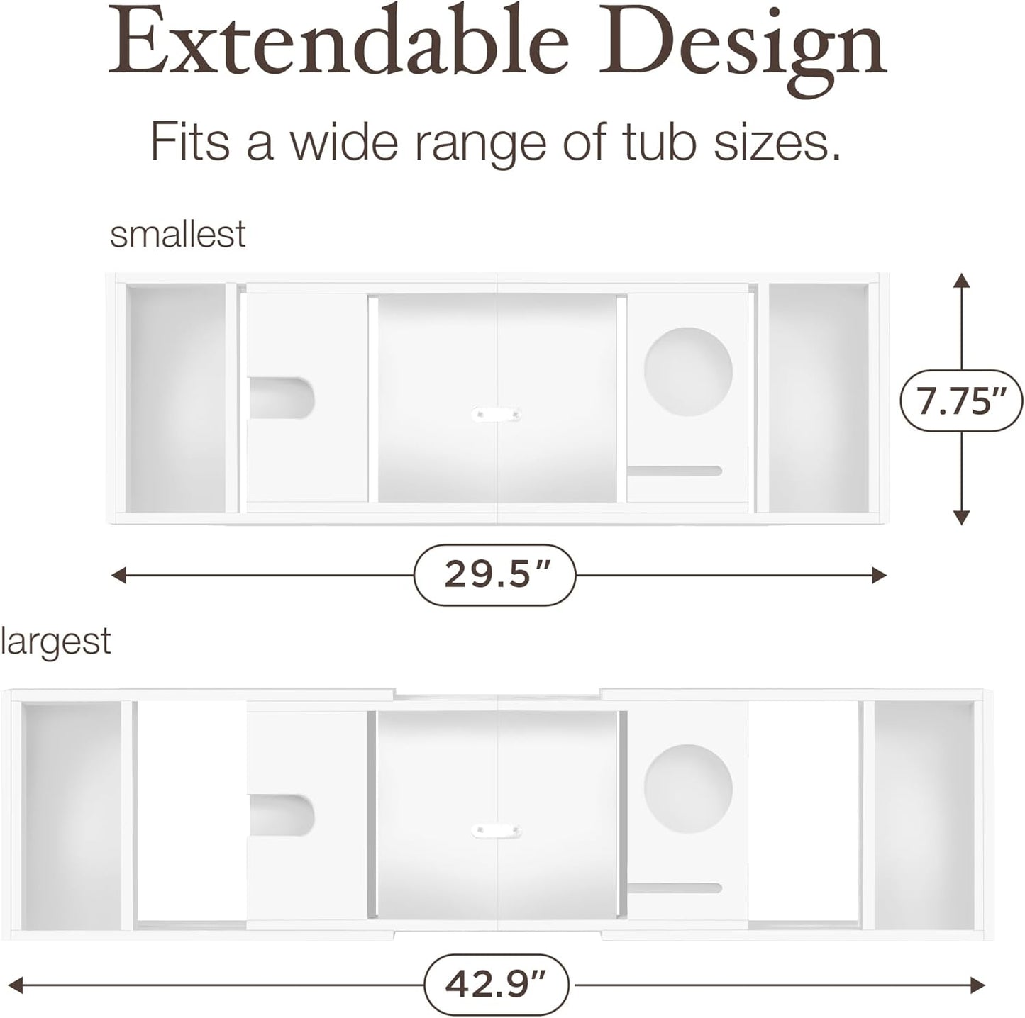 Bathtub Tray - Expandable White Bamboo Bath Tray for Tub with Wine Glass Holder, Book & Tablet Stand - Wooden Bathtub Caddy Tray for Bathroom Accessories, Spa Relaxation, Housewarming & Wedding Gift