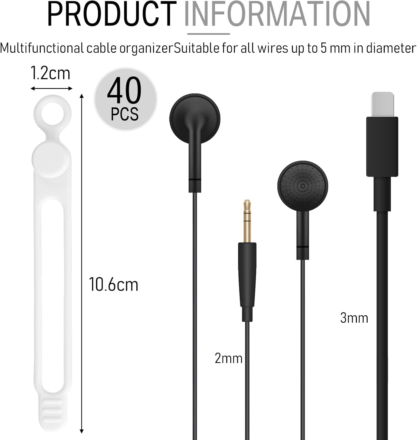 Nuanchu 40 Pcs Silicone Cable Ties Reusable Holder Adjustable Straps Multipurpose Charging Cable Organizer for Fastening Charging Cords Wires(4.17 Inch,White)