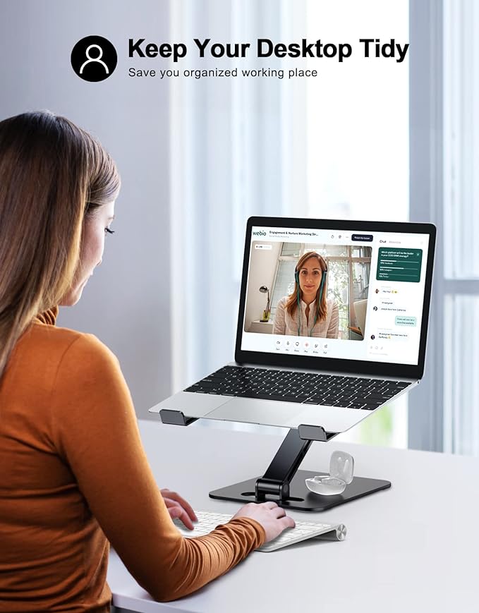 Foldable Laptop Stand, Height Adjustable Ergonomic Computer Stand for Desk, Aluminum Portable Laptop Riser Notebook Holder Mount Compatible with MacBook Pro Air, HP, Dell 10-16" (Black)