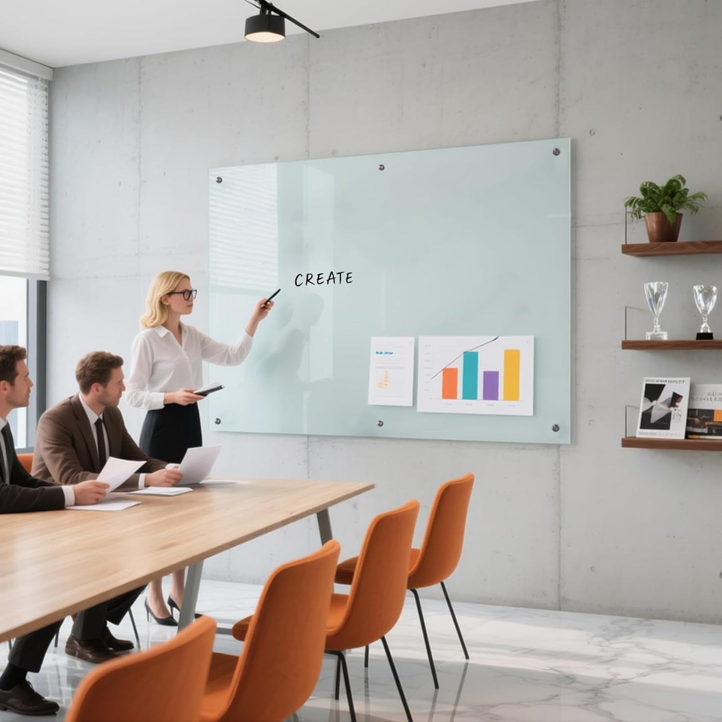 Magnetic Large Glass Board 72"x 48" Dry Erase Writing Board Premium Tempared Galssboard Frameless Message Board with Full Accessories Wall Mounted White Board