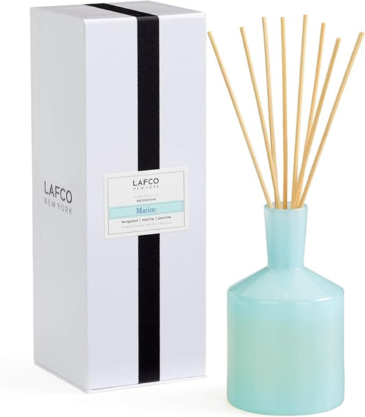 LAFCO New York Classic Reed Diffuser, Marine - 6 oz - Up to 3 Months Fragrance Life - Reusable Glass Vessel - Natural Wood Reeds - Made in The USA