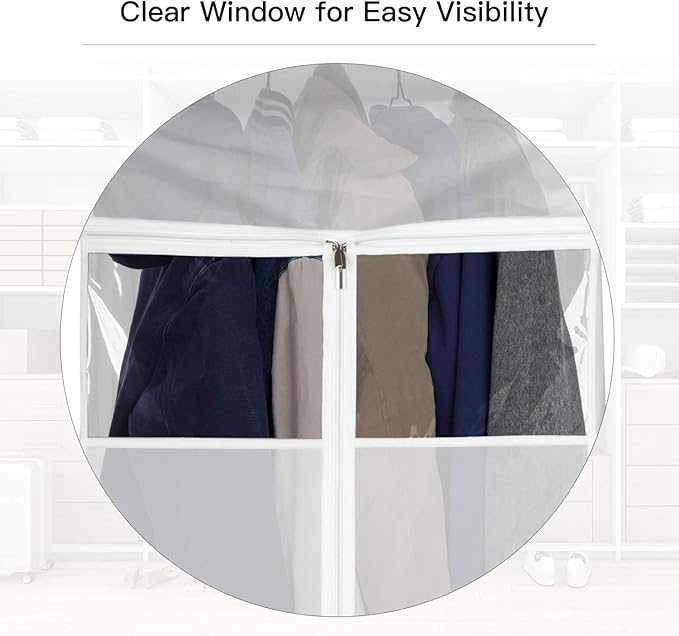 Zilink 60“ Hanging Garment Bags for Closet Storage Large Clear Window Hanging Clothes Storage Garment Rack Cover Dress Protector for Suit, Coat, Wardrobe, Bottom Enclosed, Set of 2
