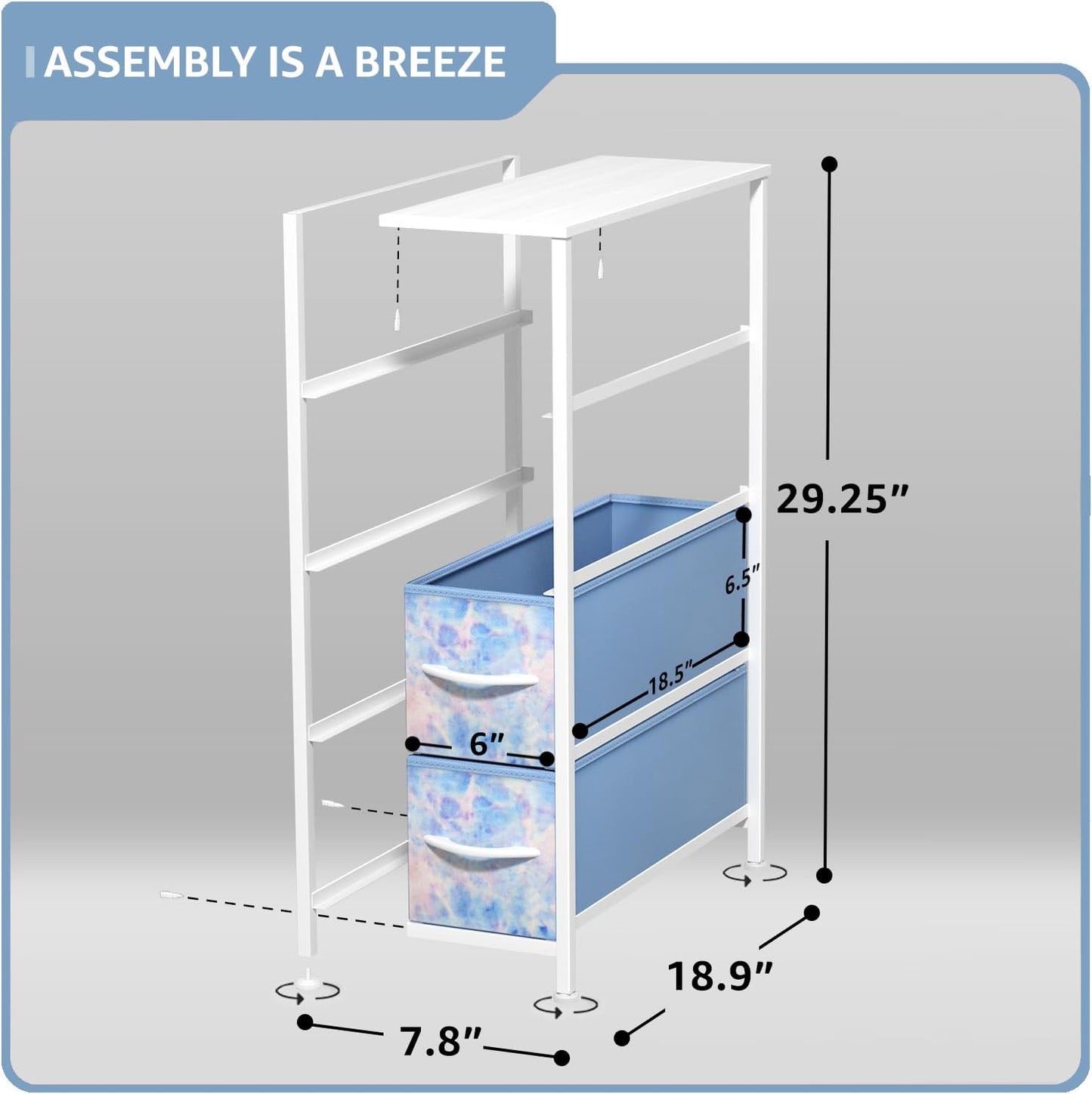 Sorbus Kids Narrow Dresser with 4 Drawers - Vertical Slim Storage Chest of Drawers with Steel Frame, Wood Top & Easy Pull Fabric Bins for Small Spaces, Closets, Bedroom, Bathroom & Laundry