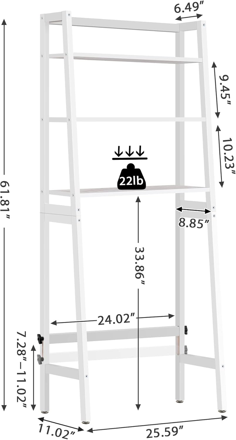 MallKing Over The Toilet Storage, Wooden 3-Tier Over-The-Toilet Rack Bathroom Space Saver Organizer, Freestanding Above Toilet with Toilet Paper Holder and Hooks (White)