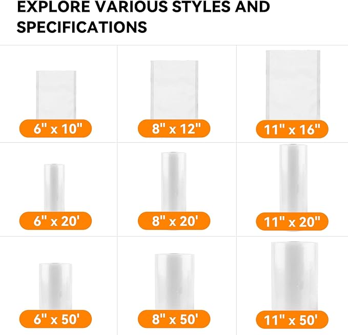 [2024 New] 6 Pack 8" x 20' and 11" x 20', Vacuum Sealer Rolls Bags for Food, Great for Food Storage, Sous Vide and Meal Prep, Wevac Lite