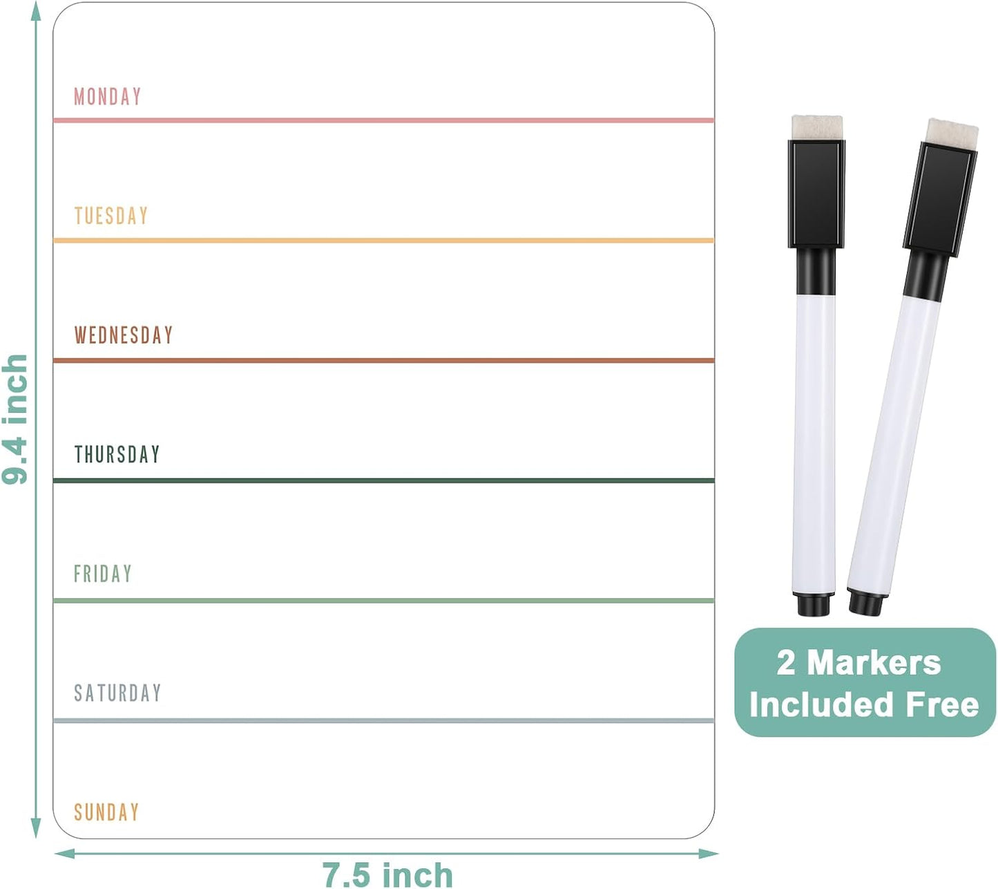 2 Pieces Magnetic Weekly Dry Erase Boards Erasable Weekly Calendars Whiteboard Planners with 2 Pieces Markers for Office, Home, School Supplies (Simple Style)