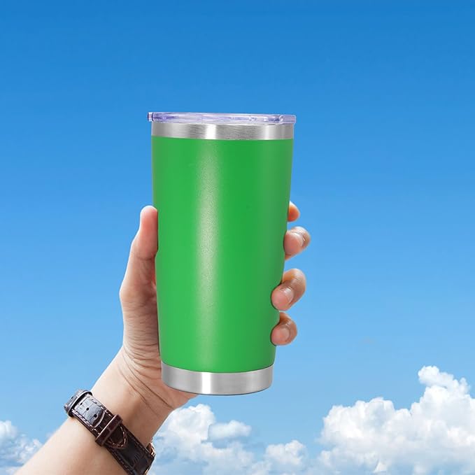 20 oz Tumbler Coffee Travel Tumblers Bulk with Lid Stainless Steel Double Wall Vacuum Insulated Mug Powder Coated Cups fit Car Cupholder for Hot and Cold - Green, 8Pack