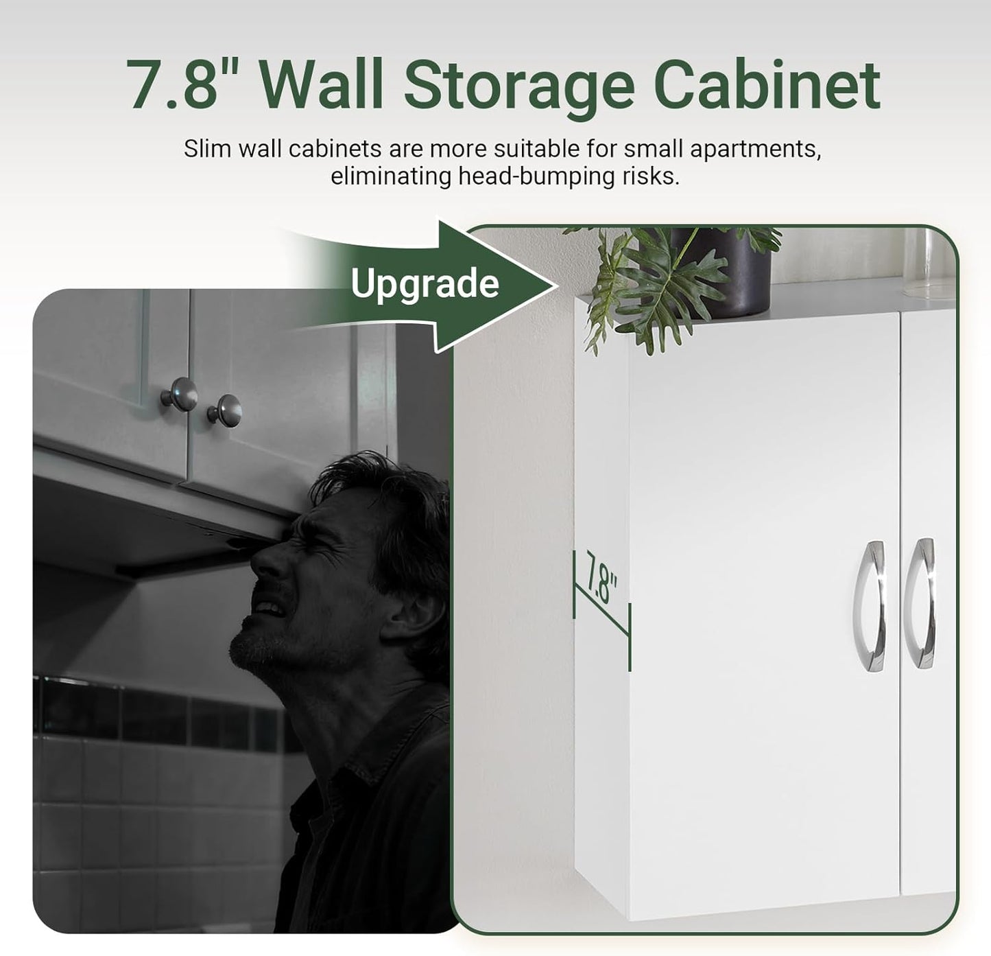 SoBuy Narrow Bathroom Wall Cabinet Over The Toilet Storage, Small Space Wall Mounted Medicine Cabinet with Adjustable Shelf, Floating Storage Cabinet for Laundry Room Kitchen, White BZR200-T-W