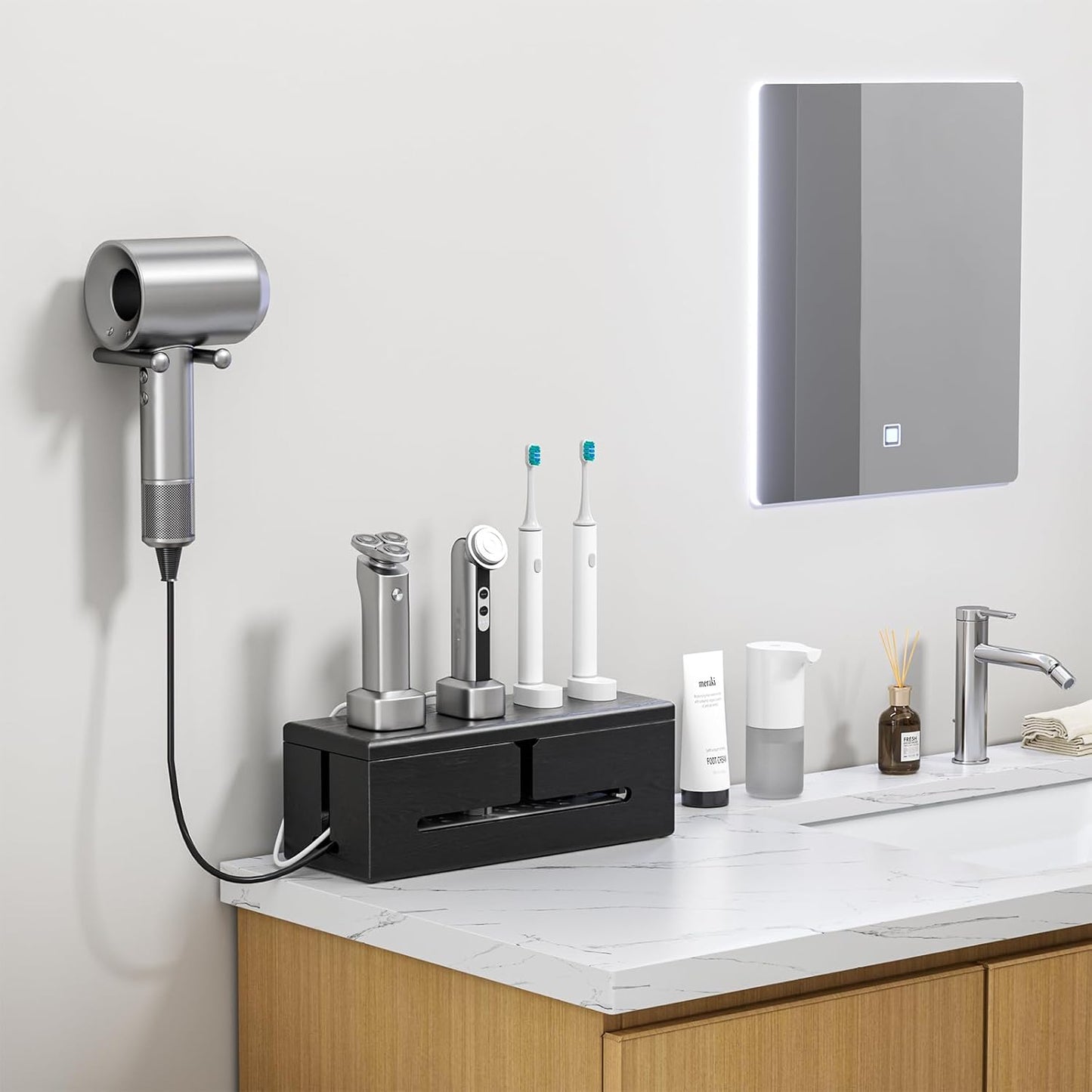 Large Cable Management Box-Stylish Wire Organizer, Wire Concealer and Wire Management Box-Wire Management Box with Protective Sleeve (Black)