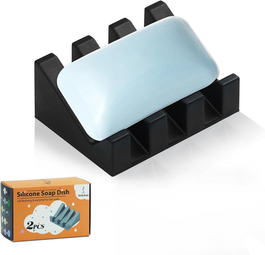 Silicone Soap Dish for Bar Soap Holder for Shower Bathroom Self Draining Waterfall Drying Tray Keep Soap Bars Dry Clean & Easy Cleaning (Black1, 1)