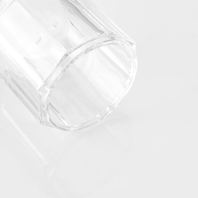 Clear Transparent Apothecary Octagional Shaped Glass Canister Jar With Satin Nickel Metal Lid Cover for Bathroom Organization, Cotton Balls, Q Tips, and Small Accessories, Bath Storage