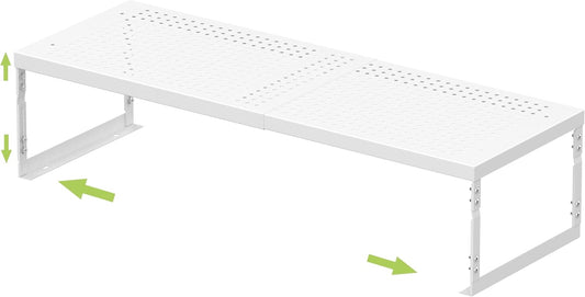 Adjustable Stackable Metal Storage Shelf Organizer - Expandable Wire Rack with Perforations for Kitchen, Pantry, Bathroom, Cabinet & Office-Compact, Durable & Sturdy (1PACK/Large/White)