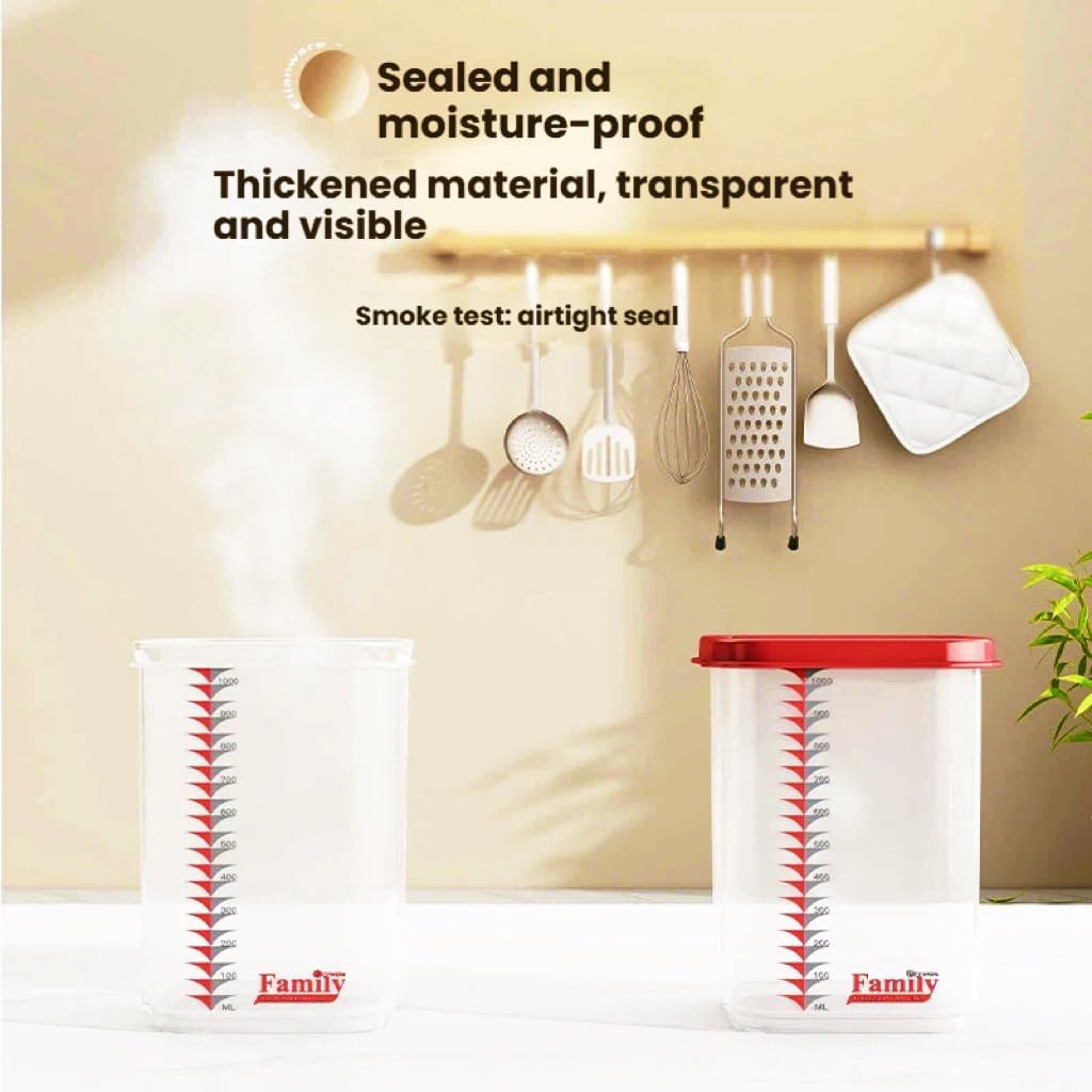 8300ml Airtight Food Storage Container With Lids 9PCS Family Set, BPA-Free Food-grade Plastic Stackable Leak-proof Kitchen Pantry Organizers for Pasta, Nuts, Dry Goods, Snack,Modular Design (Red)