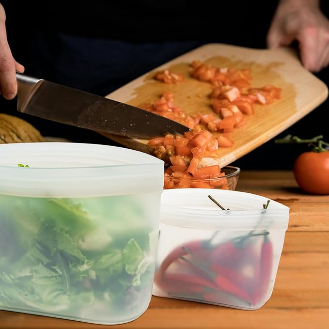 Silicone Bags for Food Storage, Reusable Zip Lock Silicone Food Storage Containers Stand Up Snack Bags, Freezer Microwave Oven Dishwasher Safe, Plastice BPA-Free 3 Pack(40oz 20oz 12oz)