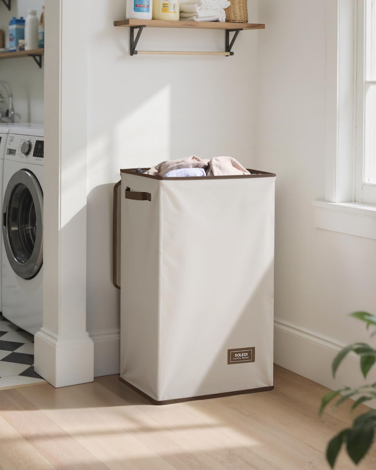 SOLEDI Laundry Hamper with Lid 90L Large & Tall Collapsible Laundry Basket, Clothes Hamper with Bag Removable Easy to Carry, Dirty Hampers for Bedroom, Bathroom, Dorm, College, Beige