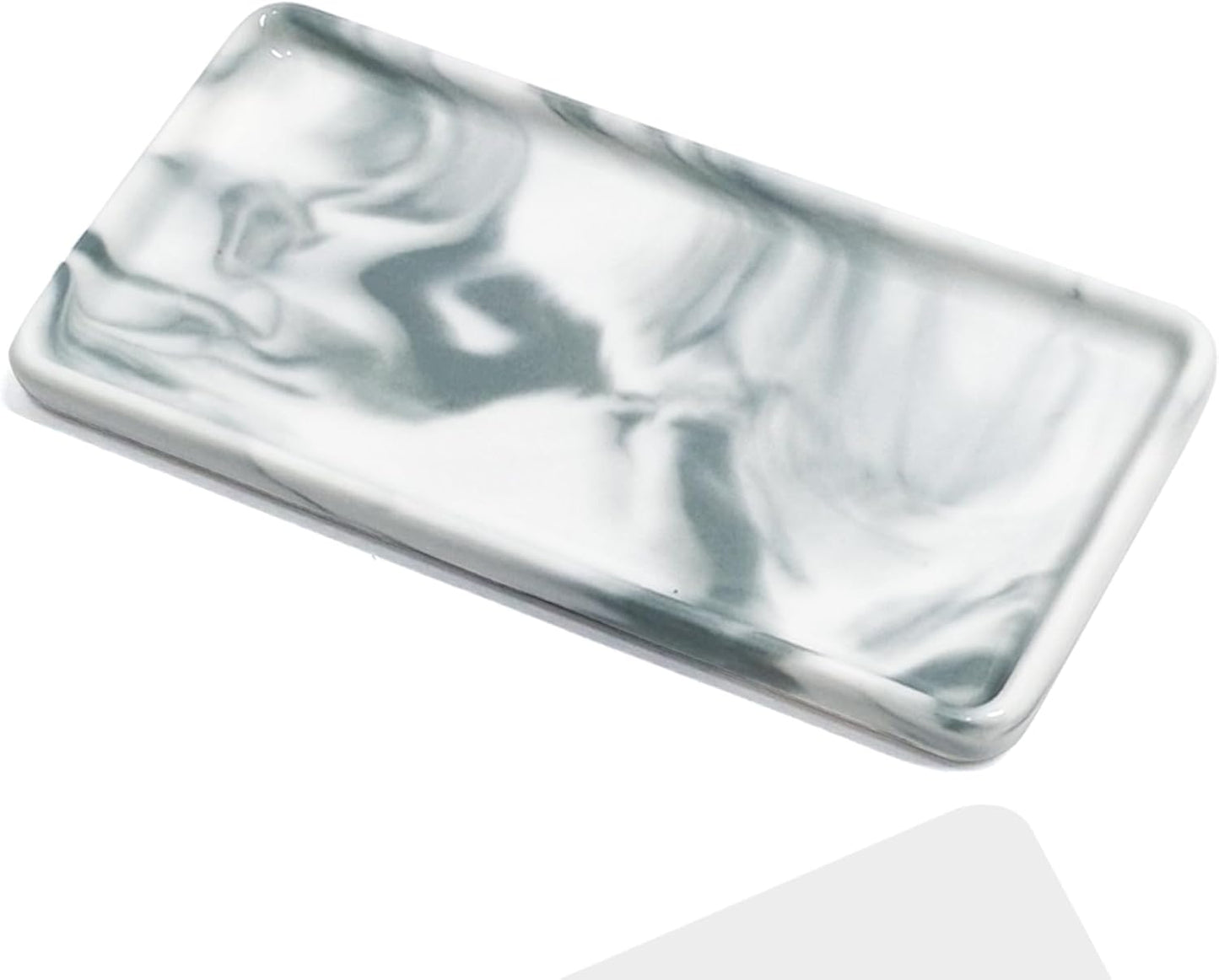 6.4" Porcelain Small Bathroom Tray, Ceramic Countertop and Vanity Tray for Cosmetics, Perfume, Jewelry, Candle - Kitchen Soap Tray for Kitchen Counter (Gray)