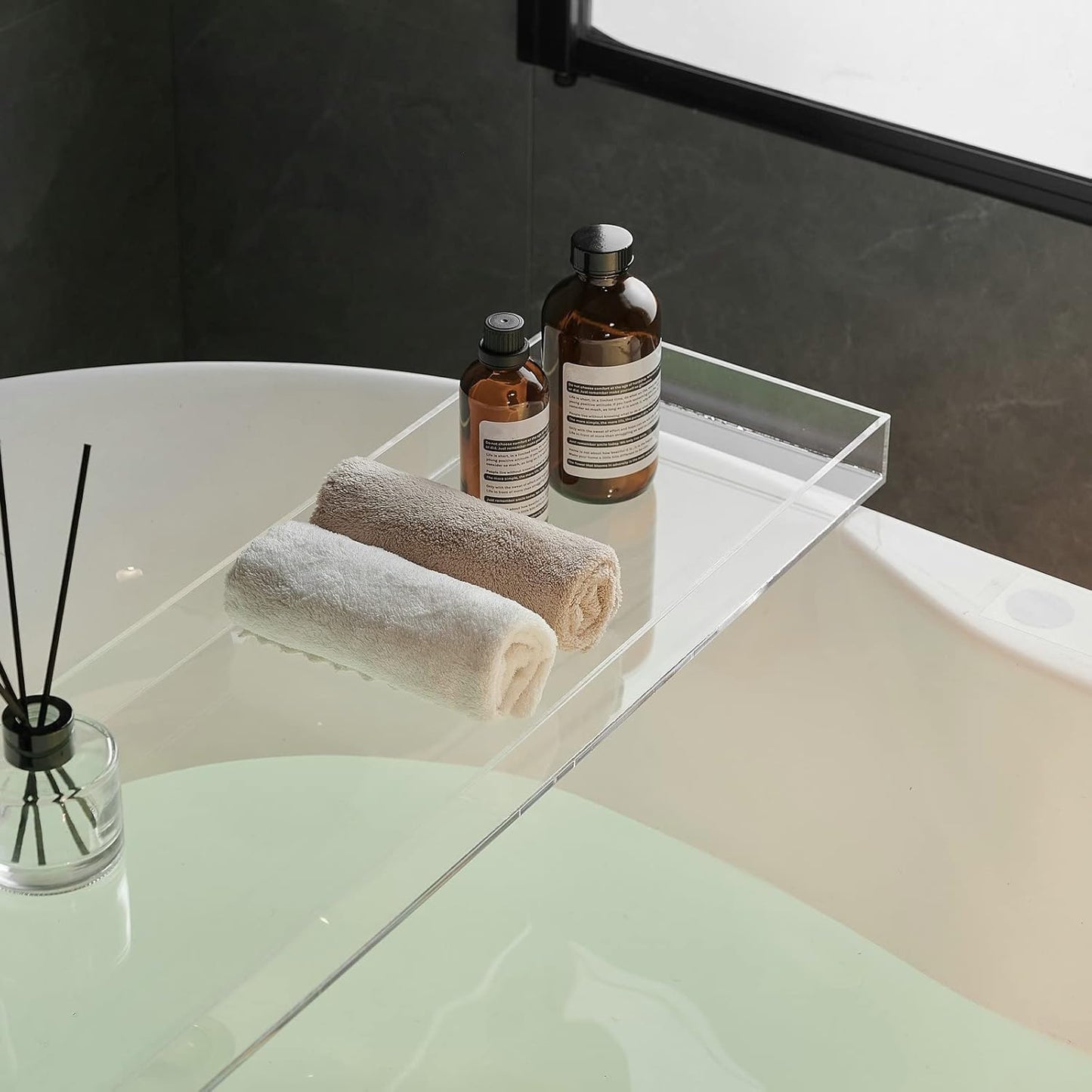 Clear Bathtub Tray AcrylicTub Rack - Bath Tub Shelf for Bathroom to Hold Book, Phone, Candle, Wine & Tablet - Waterproof Caddy Bathroom Accessories, Beelee BA0033