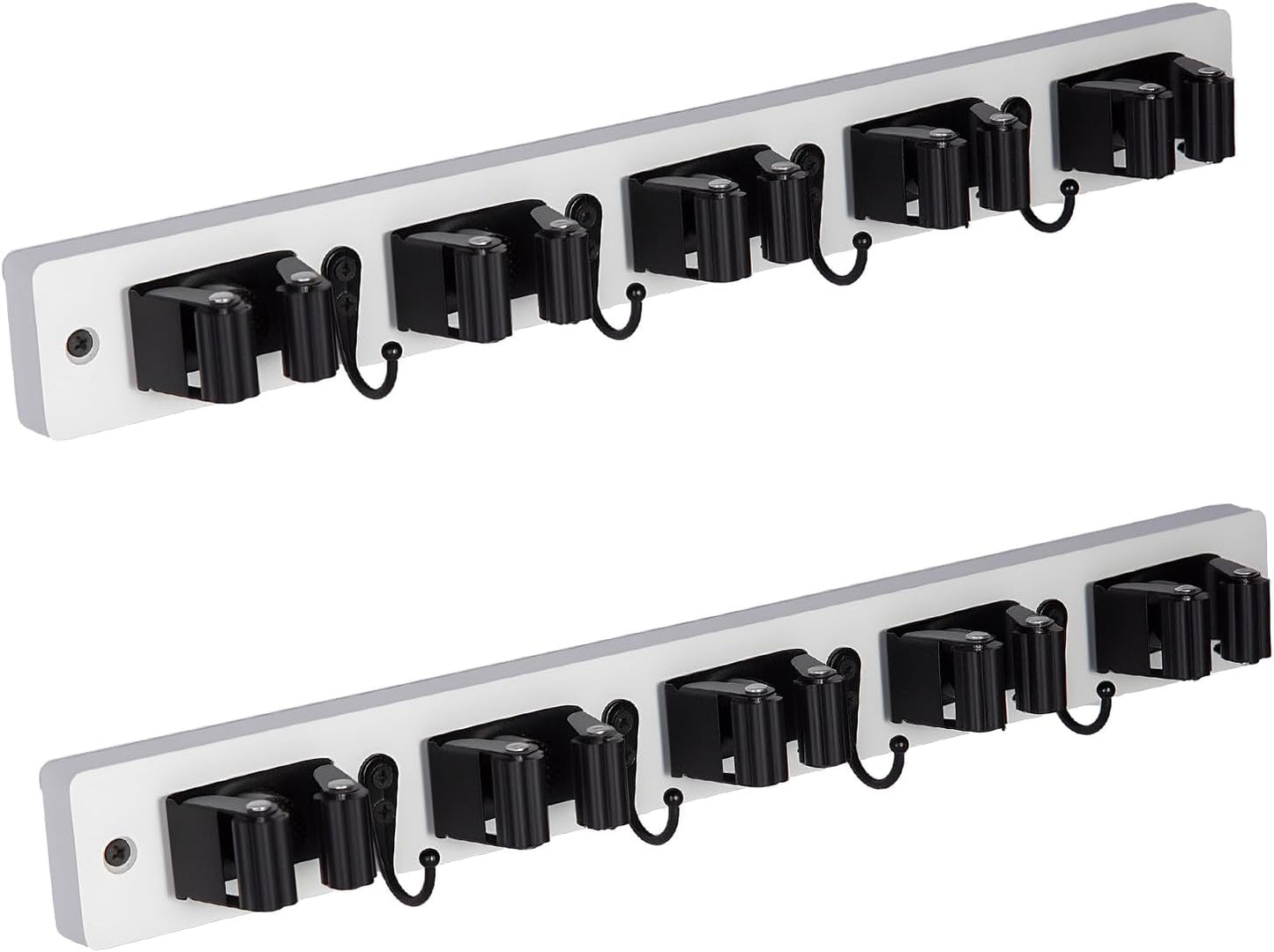 2 Pack Broom Holder Wall Mount With 5 Slots & 4 Hooks，Rustic Wood Broom & Mop Hanger，Wall Mounted Garden & Garage Tool Storage Organizer Rack for Closet Laundry Room or Kitchen Wall Decor White