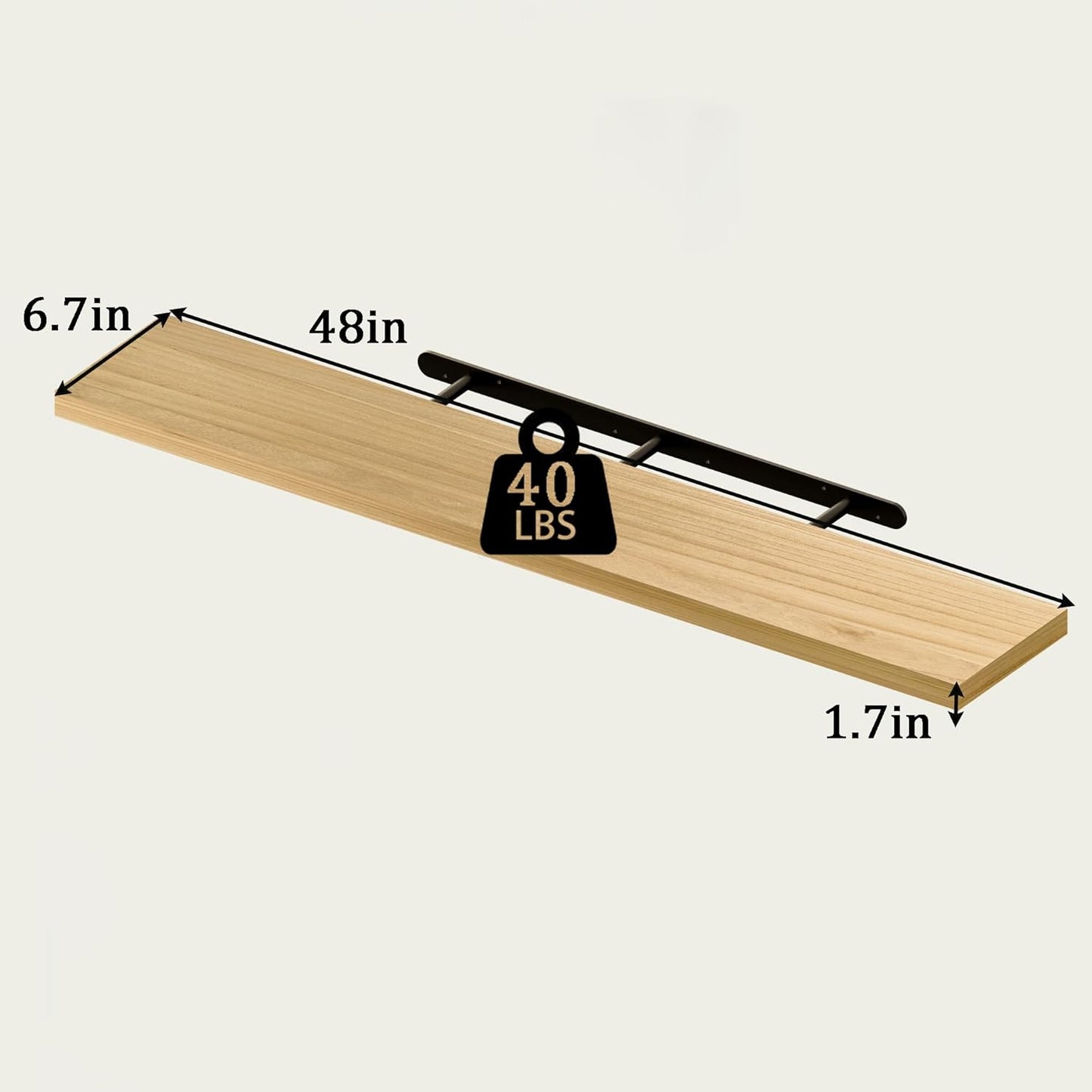 Floating Shelves - 48 Inch Long Premium Solid Wood Wall Shelves, Set of 3, Rustic Brown Modern Wall Mounted Shelves for Living Room, Bedroom, and Kitchen